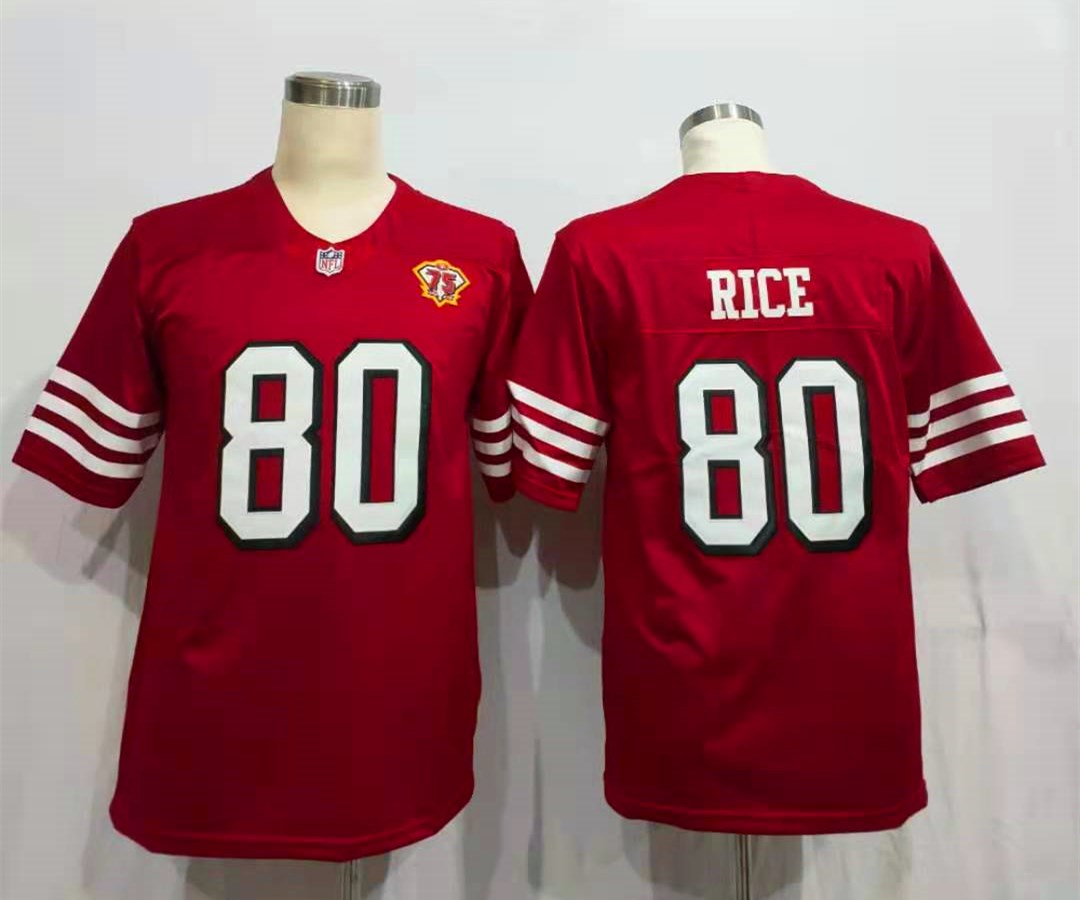 Men's San Francisco 49ers Jerry Rice Red 75th Anniversary Jersey